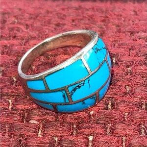 Vibrant Blue Inlay Silver Ring